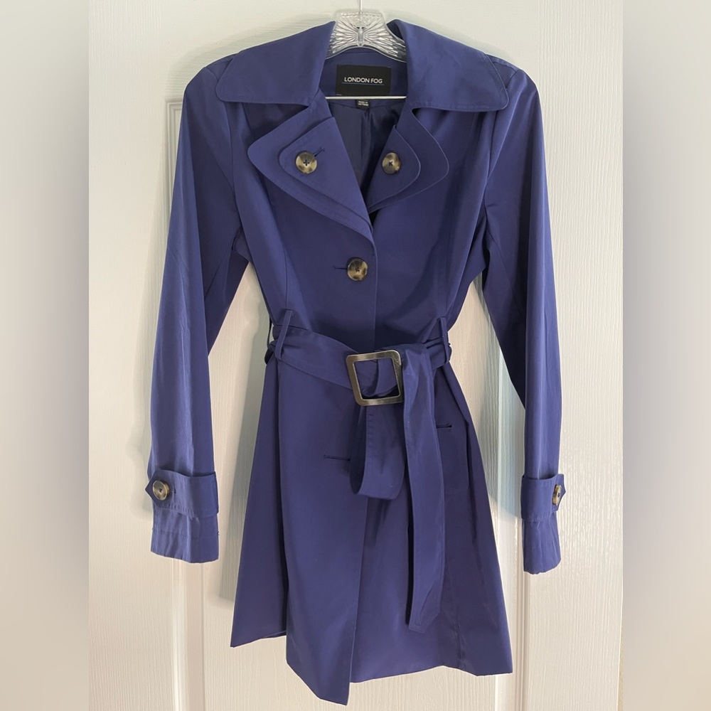 London Fog Double Collar Trench Coat Rain Coat Navy Womens Size PS